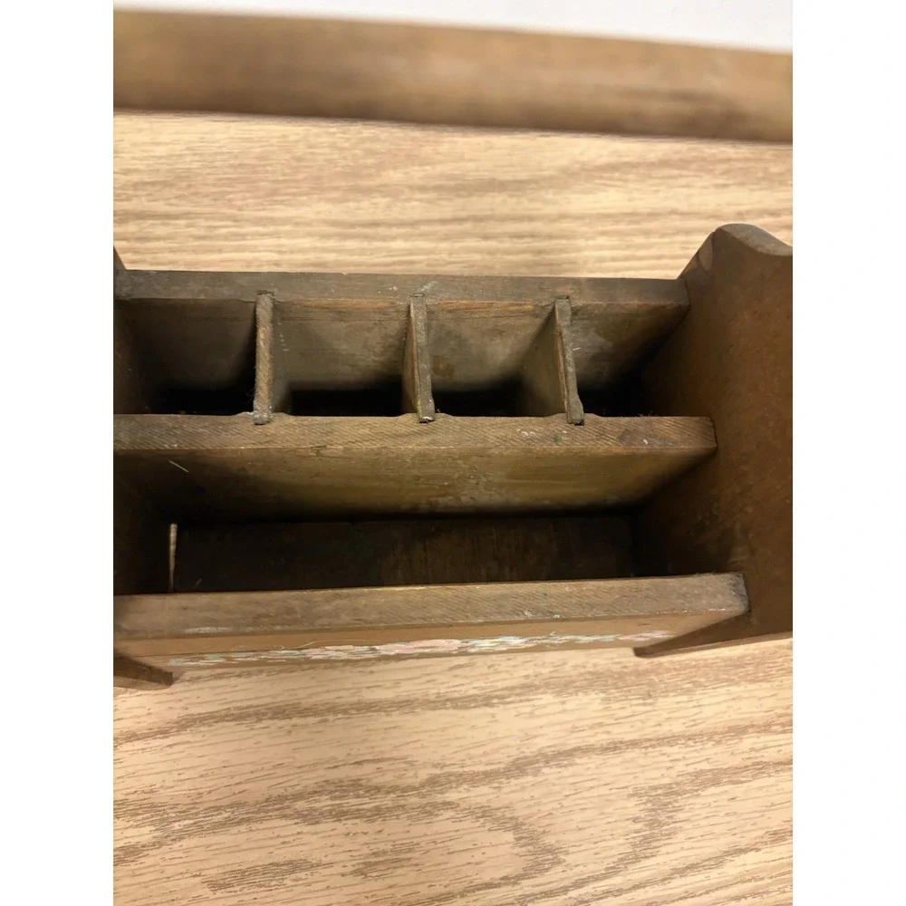 Vintage Small Wooden Carpenter  Makeup Caddy Carrier Rustic Box Floral